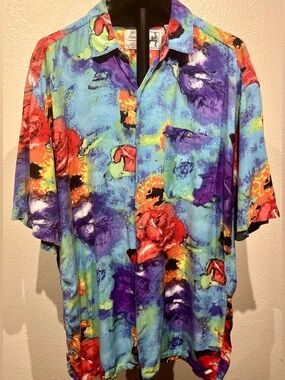 Vintage Nino Foriero Multi-Color Short-Sleeve Button-Up Shirt - Size L (Men’s)